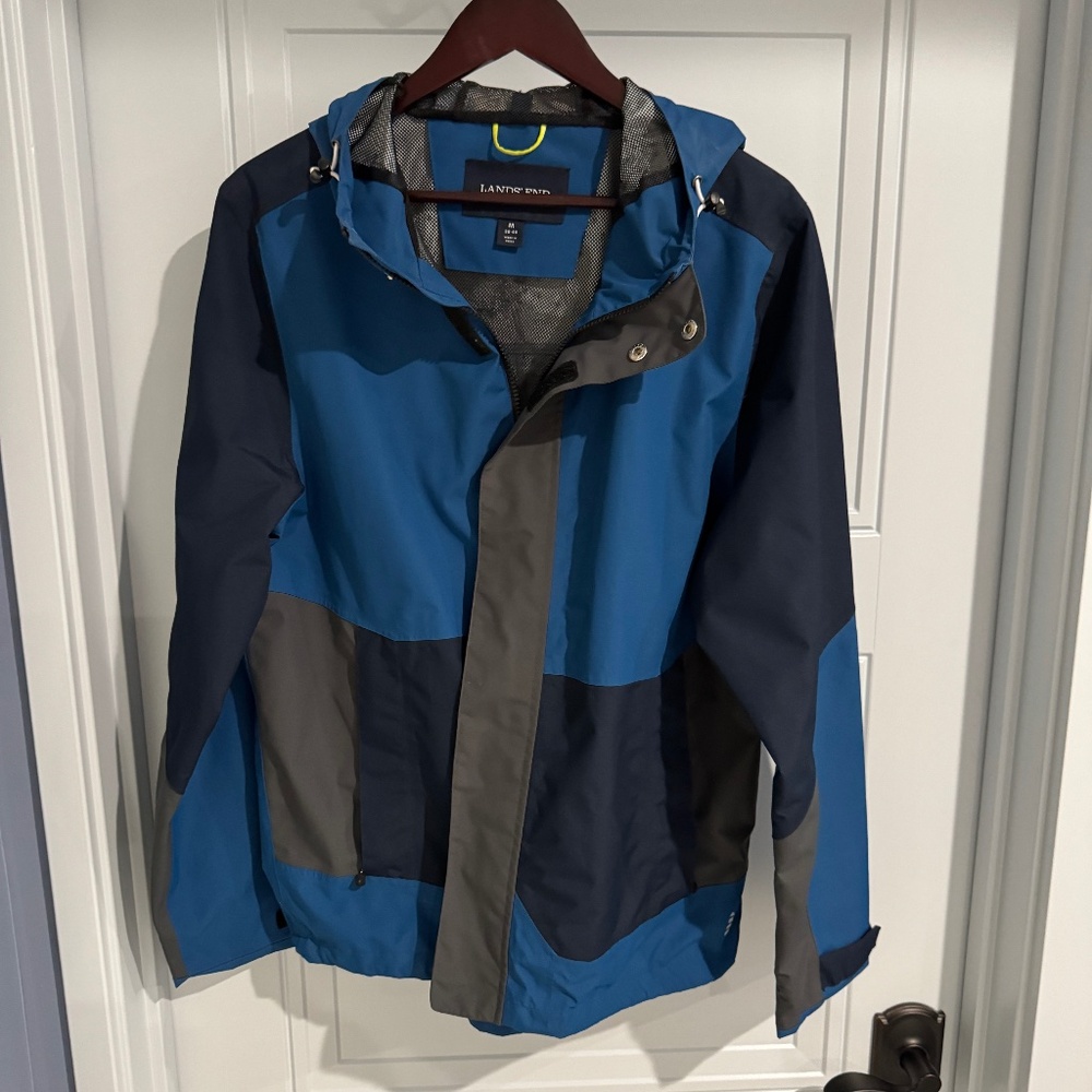 LANDS END Waterproof Squall Rain Coat M Blue Mesh Lining Jacket - Picture 1 of 13